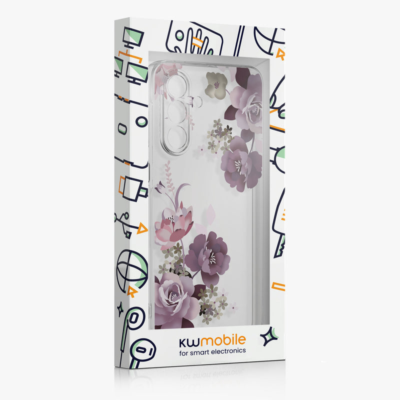 kwmobile Hülle kompatibel mit Samsung Galaxy A17 4G / 5G Handyhülle - Silikon Case transparent - Mit Glas Schutzfolie - Blumenblüten und Rosen Transparent