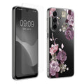 kwmobile Hülle kompatibel mit Samsung Galaxy A17 4G / 5G Handyhülle - Silikon Case transparent - Mit Glas Schutzfolie - Blumenblüten und Rosen Pastelllila Transparent Pastelllila  [dsg01]