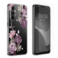 kwmobile Hülle kompatibel mit Samsung Galaxy A17 4G / 5G Handyhülle - Silikon Case transparent - Mit Glas Schutzfolie - Blumenblüten und Rosen Transparent