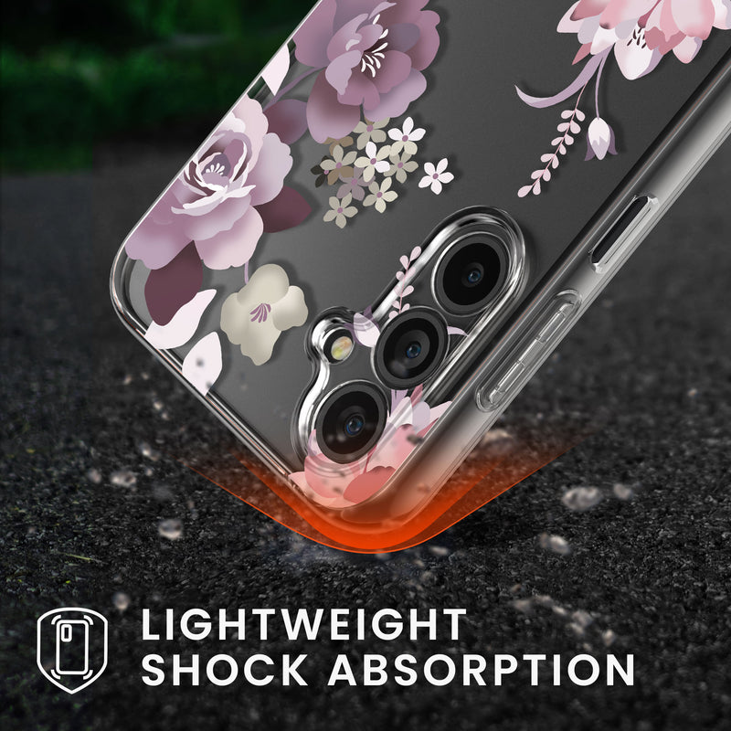 kwmobile Hülle kompatibel mit Samsung Galaxy A17 4G / 5G Handyhülle - Silikon Case transparent - Mit Glas Schutzfolie - Blumenblüten und Rosen Transparent