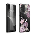 kwmobile Hülle kompatibel mit Samsung Galaxy A52 / A52 5G / A52s 5G Handyhülle - Silikon Case transparent - Mit Glas Schutzfolie - Blumenblüten und Rosen Pastelllila Transparent Pastelllila  [dsg01]