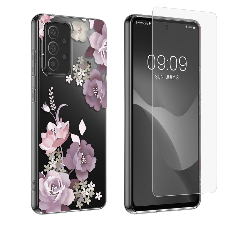 kwmobile Hülle kompatibel mit Samsung Galaxy A52 / A52 5G / A52s 5G Handyhülle - Silikon Case transparent - Mit Glas Schutzfolie