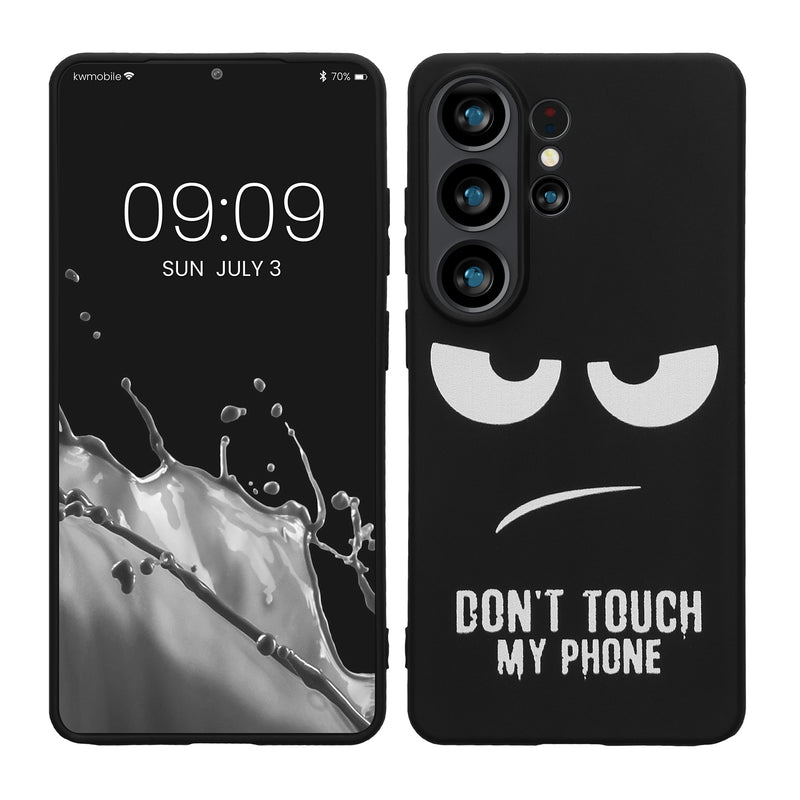 kwmobile Hülle kompatibel mit Samsung Galaxy S26 Ultra - Handyhülle Silikon Case - Don't touch my Phone Weiß Schwarz Weiß  [dsg01]