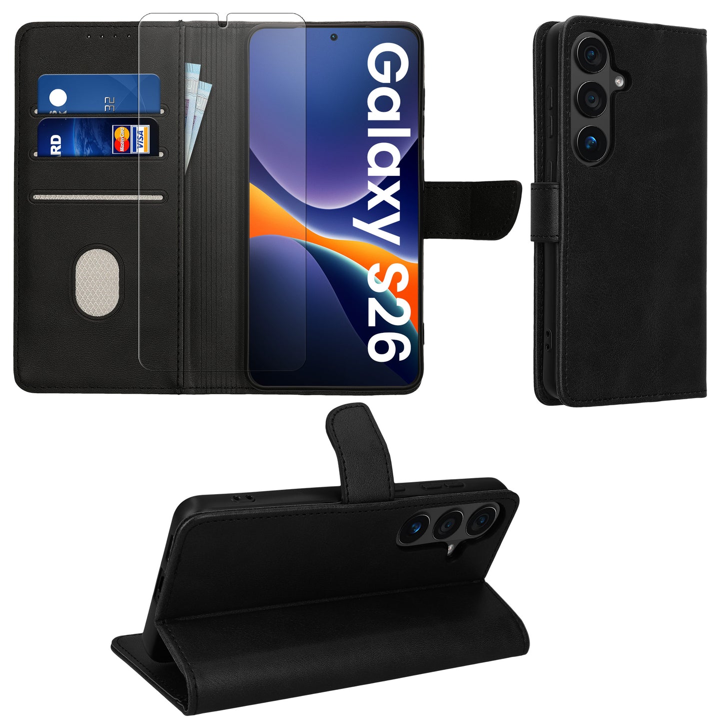 kwmobile Kunstleder Handyhülle kompatibel mit Samsung Galaxy S26 Hülle - Brieftaschen Schutzhülle aus PU-Leder mit Displayschutz und RFID-Schutz