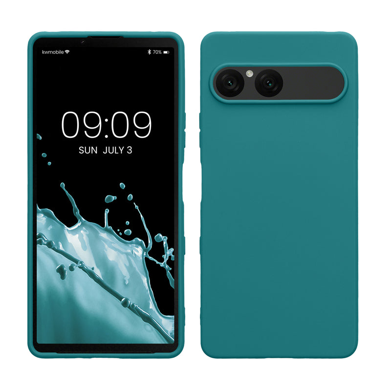 kwmobile Hülle kompatibel mit Sony Xperia 10 VII Hülle - weiches TPU Silikon Case - Cover geeignet für kabelloses Laden - Petrol matt Petrol matt  