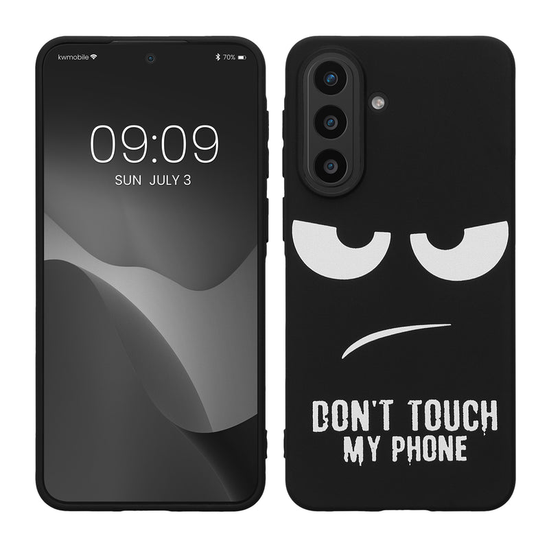 kwmobile Hülle kompatibel mit Samsung Galaxy A57 5G - Handyhülle Silikon Case - Don't touch my Phone Weiß Schwarz Weiß  [dsg01]