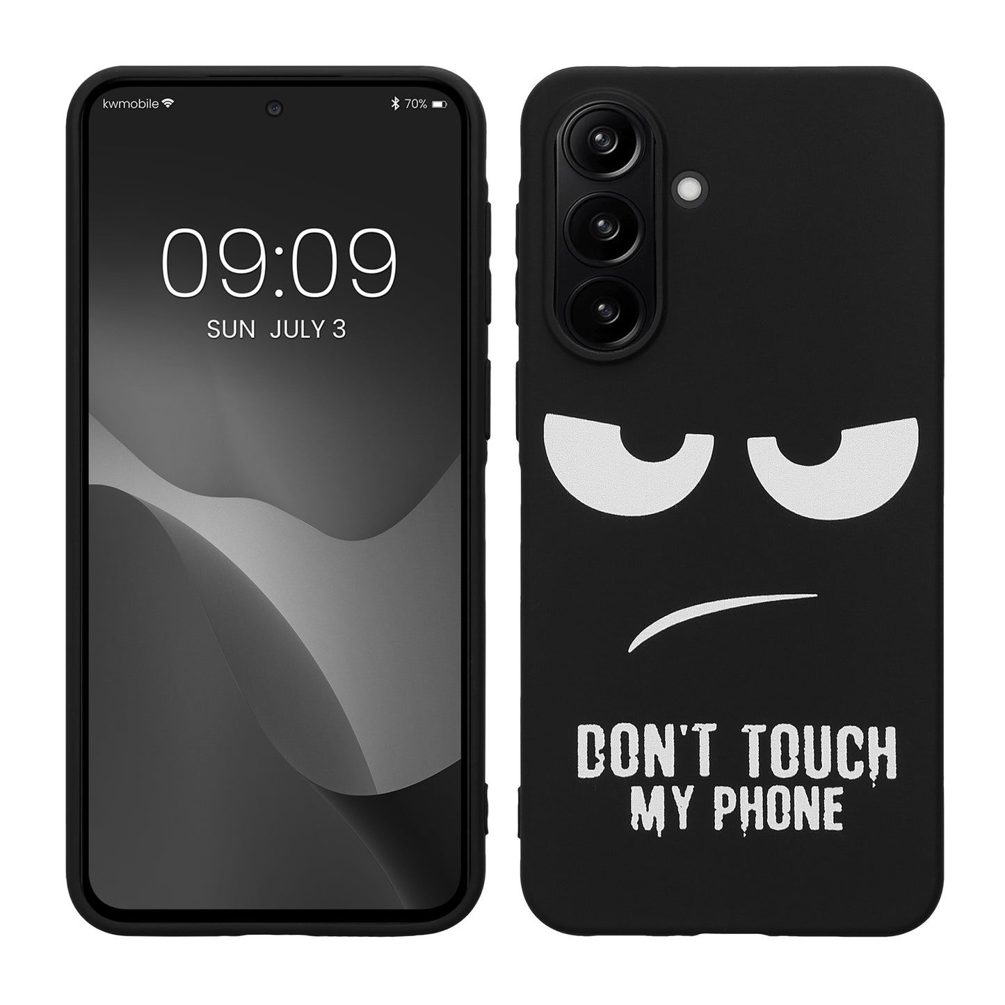 kwmobile Hülle kompatibel mit Samsung Galaxy A37 5G - Handyhülle Silikon Case - Don't touch my Phone Weiß Schwarz Weiß  [dsg01]