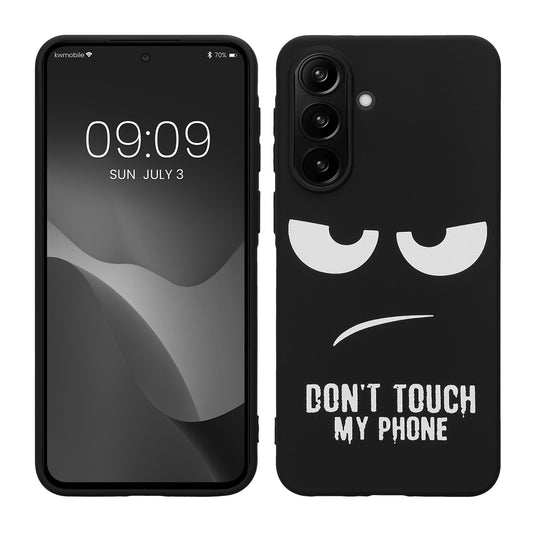 kwmobile Hülle kompatibel mit Samsung Galaxy A37 5G - Handyhülle Silikon Case - Don't touch my Phone Weiß Schwarz Weiß  [dsg01]