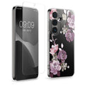 kwmobile Hülle kompatibel mit Samsung Galaxy S26 Plus Handyhülle - Silikon Case transparent - Mit Glas Schutzfolie - Blumenblüten und Rosen Pastelllila Transparent Pastelllila  [dsg01]