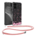 kwmobile Necklace Case kompatibel mit Motorola Moto G14 Hülle - Silikon Cover mit Handykette - Rosa Dunkelbraun Transparent Kirschblütenblätter Rosa  [dsg01]