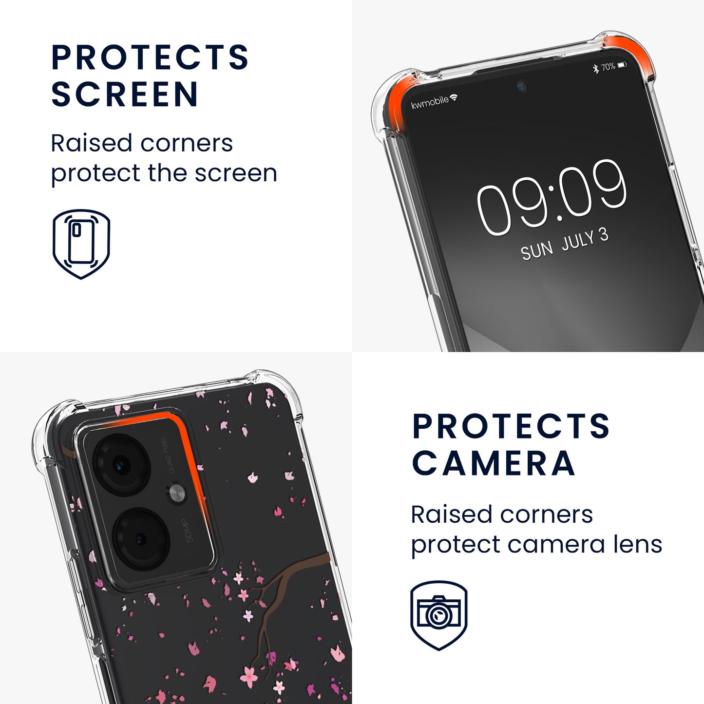 kwmobile Necklace Case kompatibel mit Motorola Moto G14 Hülle Silikon Cover mit Handykette Kirschblütenblätter