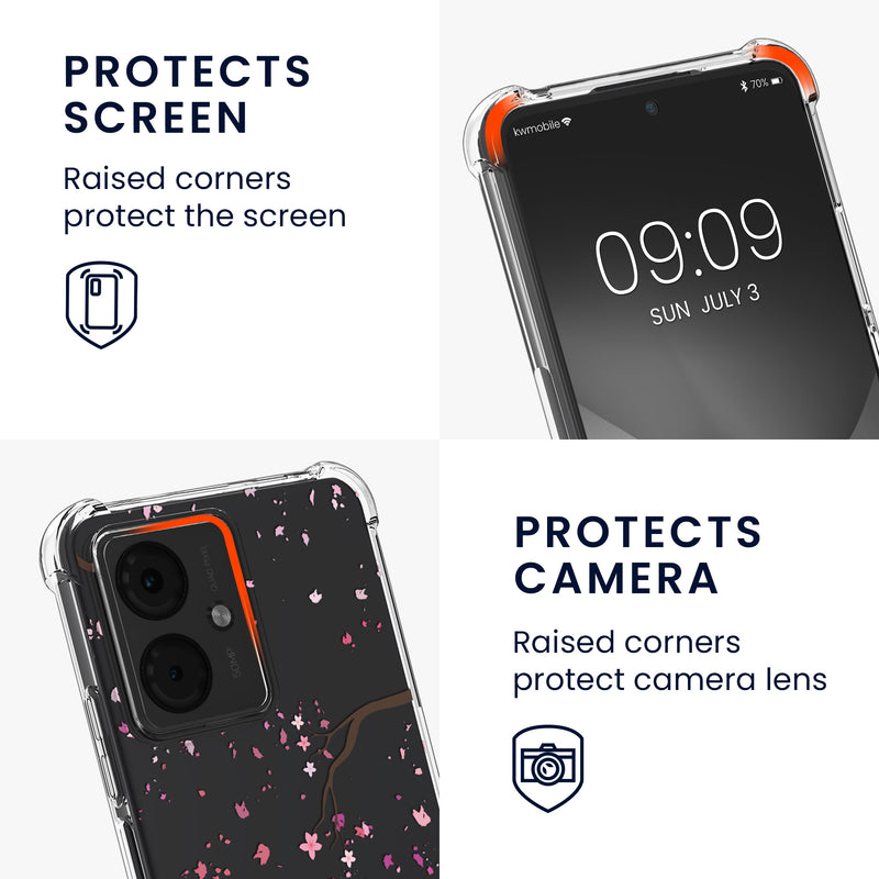 kwmobile Necklace Case kompatibel mit Motorola Moto G14 Hülle Silikon Cover mit Handykette Kirschblütenblätter