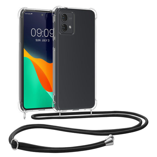 kwmobile Necklace Case kompatibel mit Motorola Moto G84 5G Hülle - Silikon Cover mit Handykette - Band Handyhülle Schwarz Transparent Schwarz  