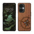 kwmobile Hülle kompatibel mit OnePlus Nord CE 3 Lite 5G / Nord N30 5G Hülle - Holz Case - Handy Cover - TPU Handyhülle in Dunkelbraun Vintage Kompass mit Perlmutt Dunkelbraun  [dsg01]