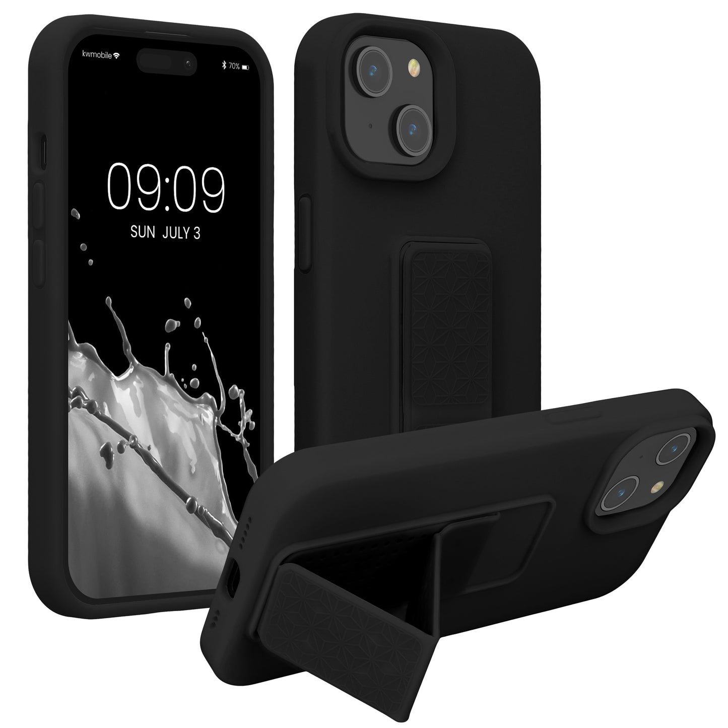 kwmobile Handyhülle für Apple iPhone 15 Hülle mit Fingerhalter und Stand Schutzhülle Cover