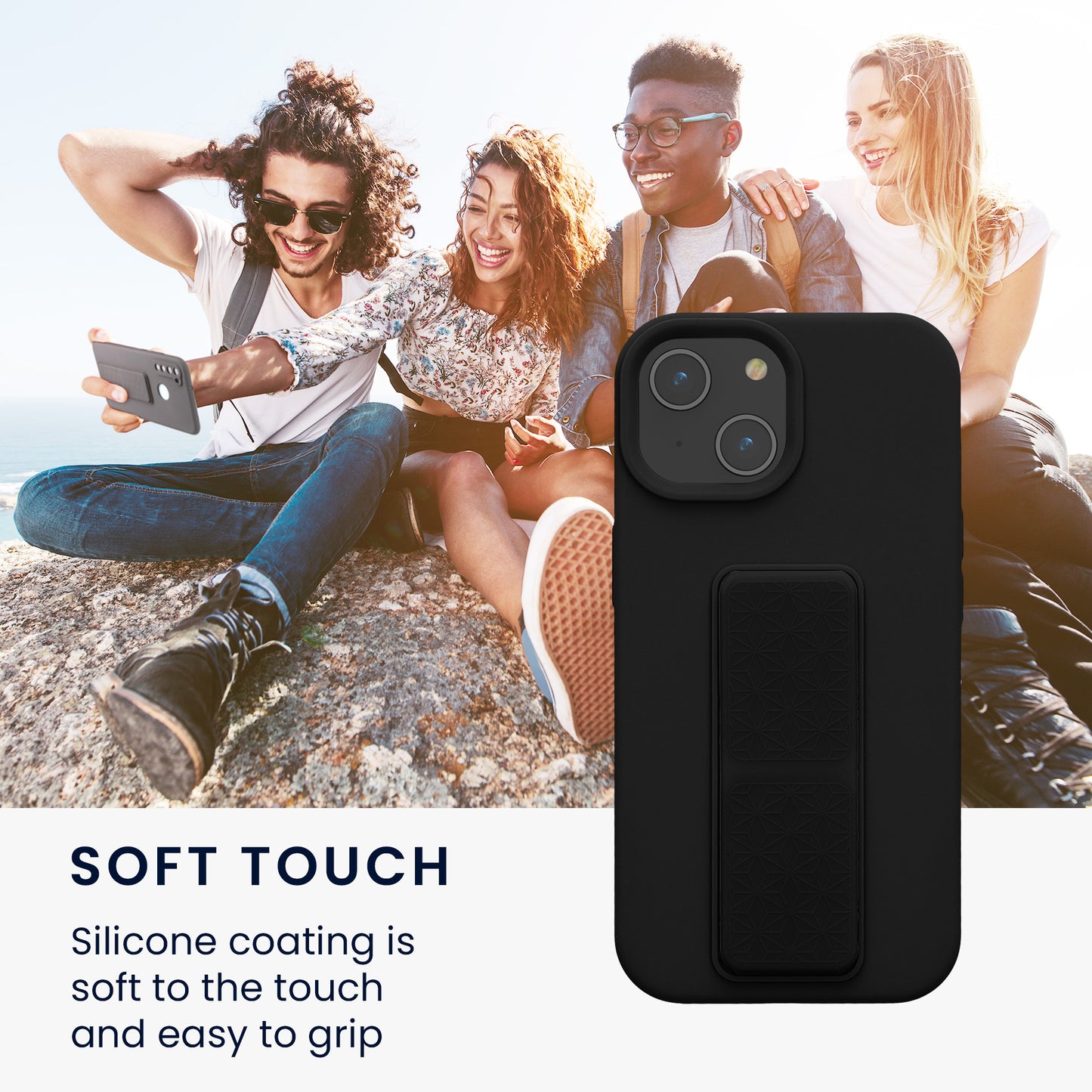 kwmobile Handyhülle für Apple iPhone 15 Hülle mit Fingerhalter und Stand Schutzhülle Cover