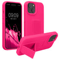 kwmobile Handyhülle kompatibel mit iPhone 15 - Hülle mit Fingerhalter und Standfunktion - Silikon Case Handy Cover in Neon Pink Neon Pink  