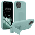 kwmobile Handyhülle kompatibel mit iPhone 15 - Hülle mit Fingerhalter und Standfunktion - Silikon Case Handy Cover in Mintgrün Mintgrün  