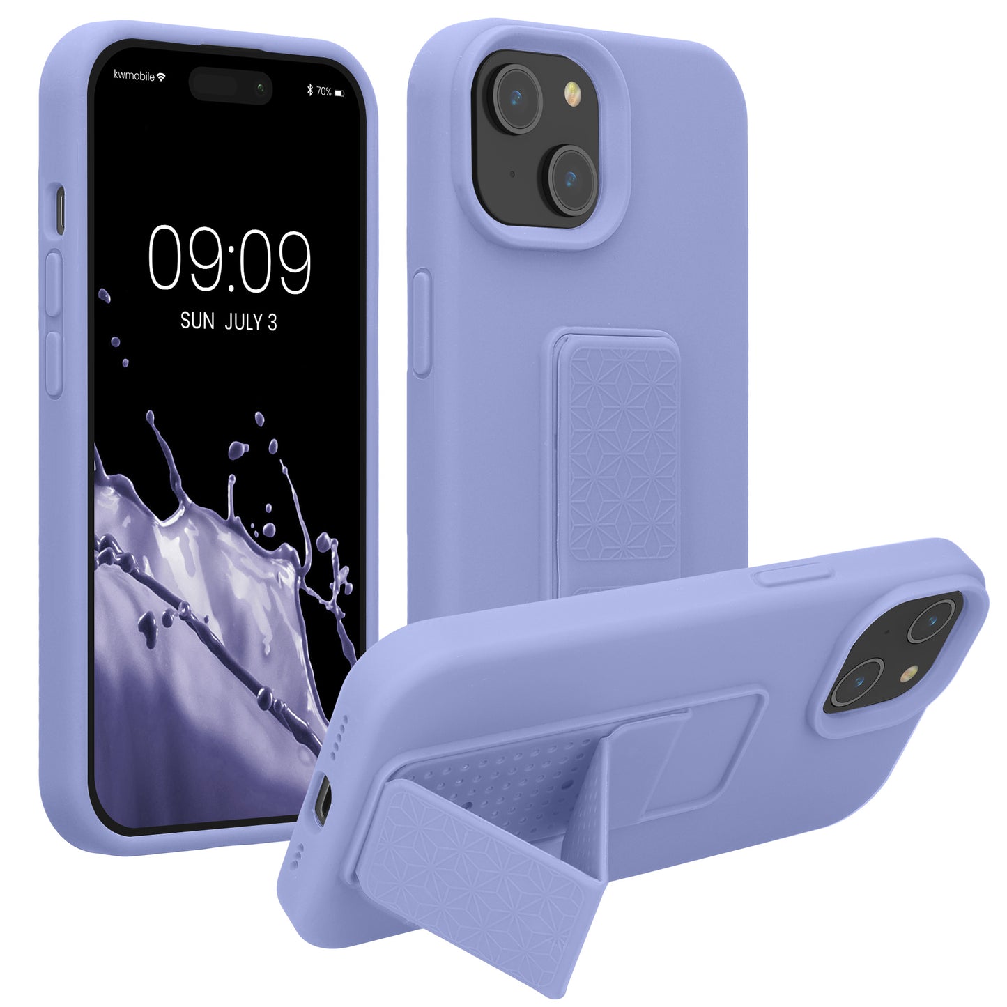 kwmobile Handyhülle kompatibel mit iPhone 15 - Hülle mit Fingerhalter und Standfunktion - Silikon Case Handy Cover in Lavendel Lavendel  