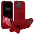 kwmobile Handyhülle kompatibel mit iPhone 15 - Hülle mit Fingerhalter und Standfunktion - Silikon Case Handy Cover in Rhabarber Rot Rhabarber Rot  