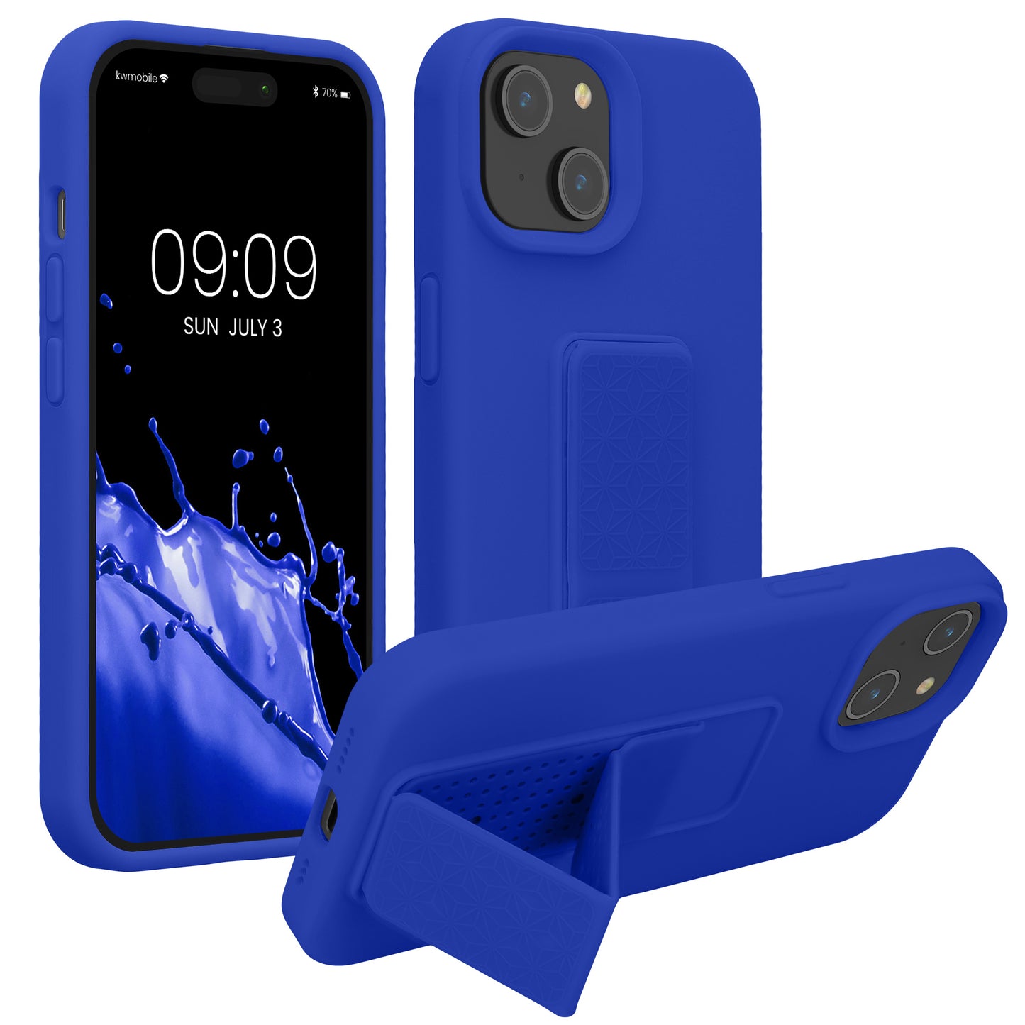 kwmobile Handyhülle kompatibel mit iPhone 15 - Hülle mit Fingerhalter und Standfunktion - Silikon Case Handy Cover in Baltik Blau Baltik Blau  