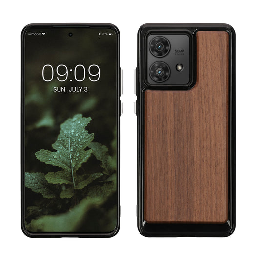 kwmobile Hülle kompatibel mit Motorola Edge 40 Neo Hülle - Holz Case - stoßfestes Handy Cover - TPU Handyhülle in Dunkelbraun Dunkelbraun  