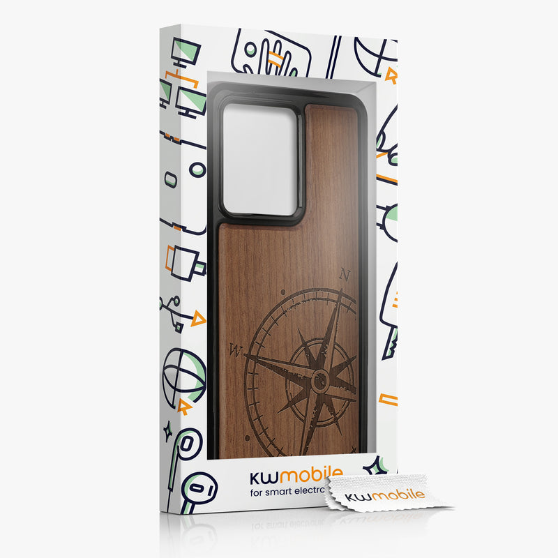 Holz Hardcase mit TPU Bumper für Motorola Edge 40 Neo Kompass Vintage