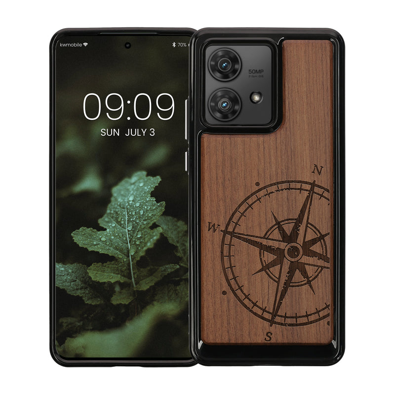 Holz Hardcase mit TPU Bumper für Motorola Edge 40 Neo Kompass Vintage