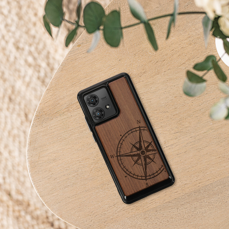 Holz Hardcase mit TPU Bumper für Motorola Edge 40 Neo Kompass Vintage