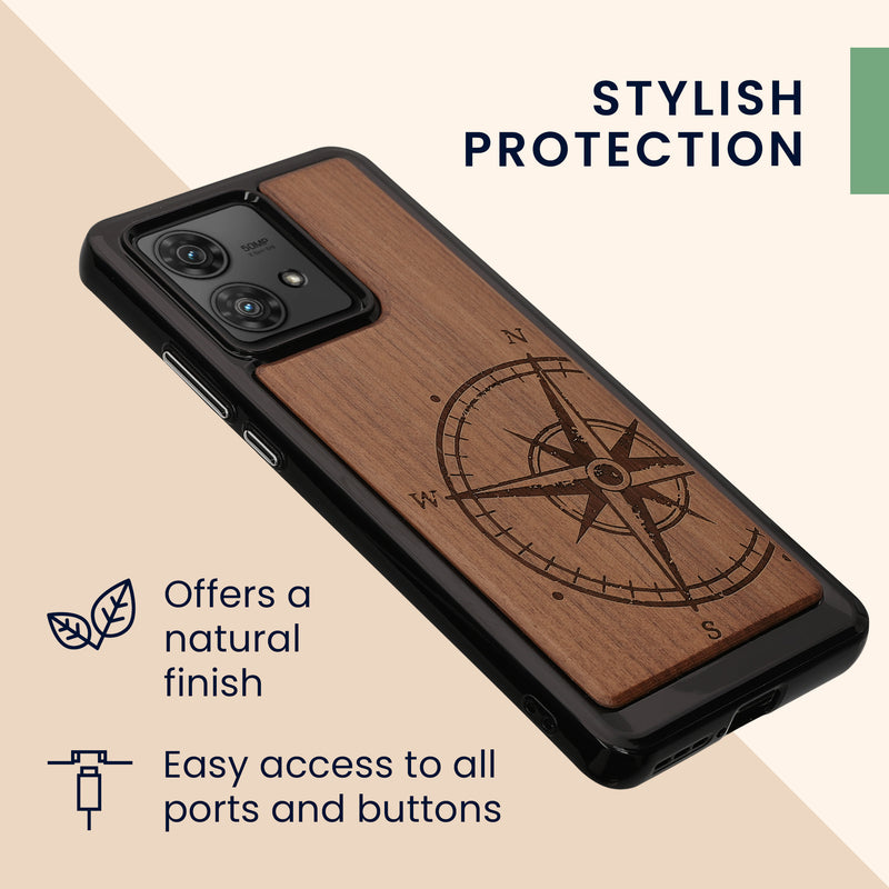Holz Hardcase mit TPU Bumper für Motorola Edge 40 Neo Kompass Vintage