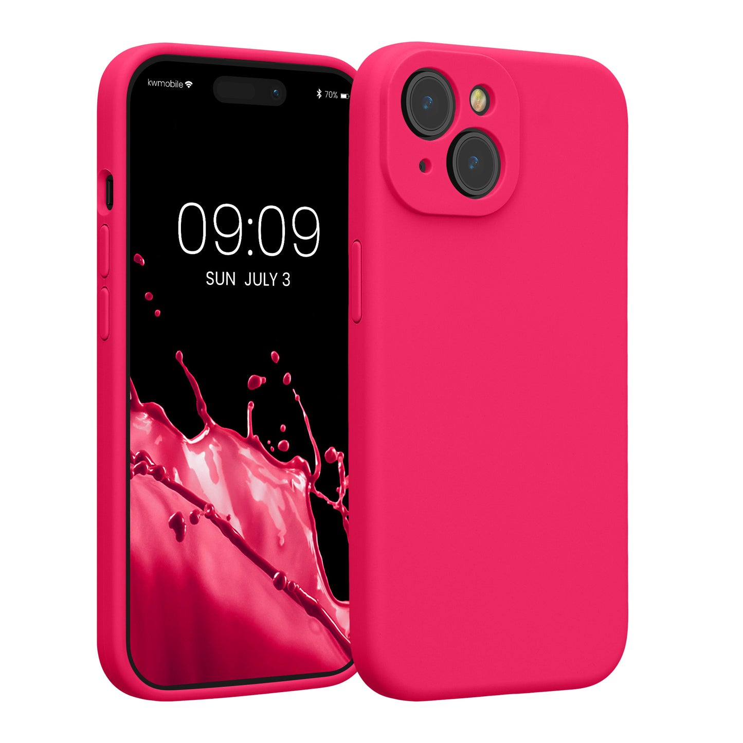 kwmobile Handyhülle kompatibel mit Apple iPhone 15 Hülle - gummierte Handy Case aus Silikon in Neon Pink Neon Pink  