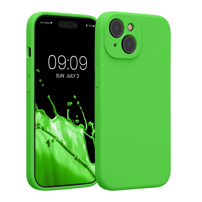 kwmobile Handyhülle kompatibel mit Apple iPhone 15 Hülle - gummierte Handy Case aus Silikon in Limettengrün Limettengrün  
