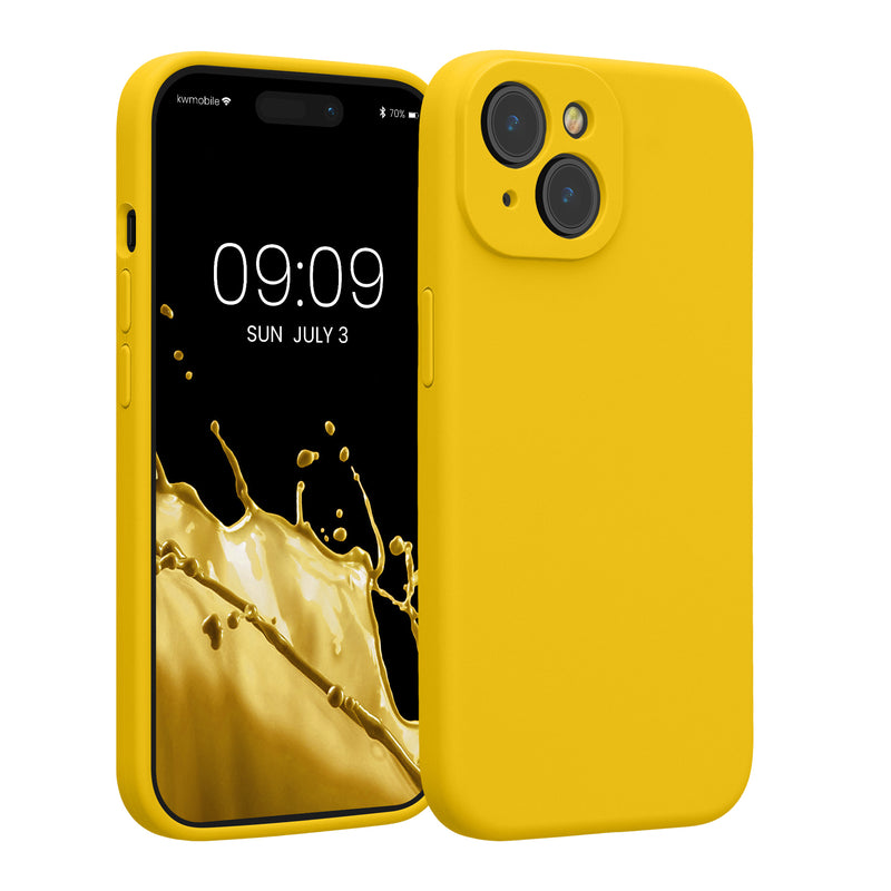 kwmobile Handyhülle kompatibel mit Apple iPhone 15 Hülle - gummierte Handy Case aus Silikon in Strahlend Gelb Strahlend Gelb  