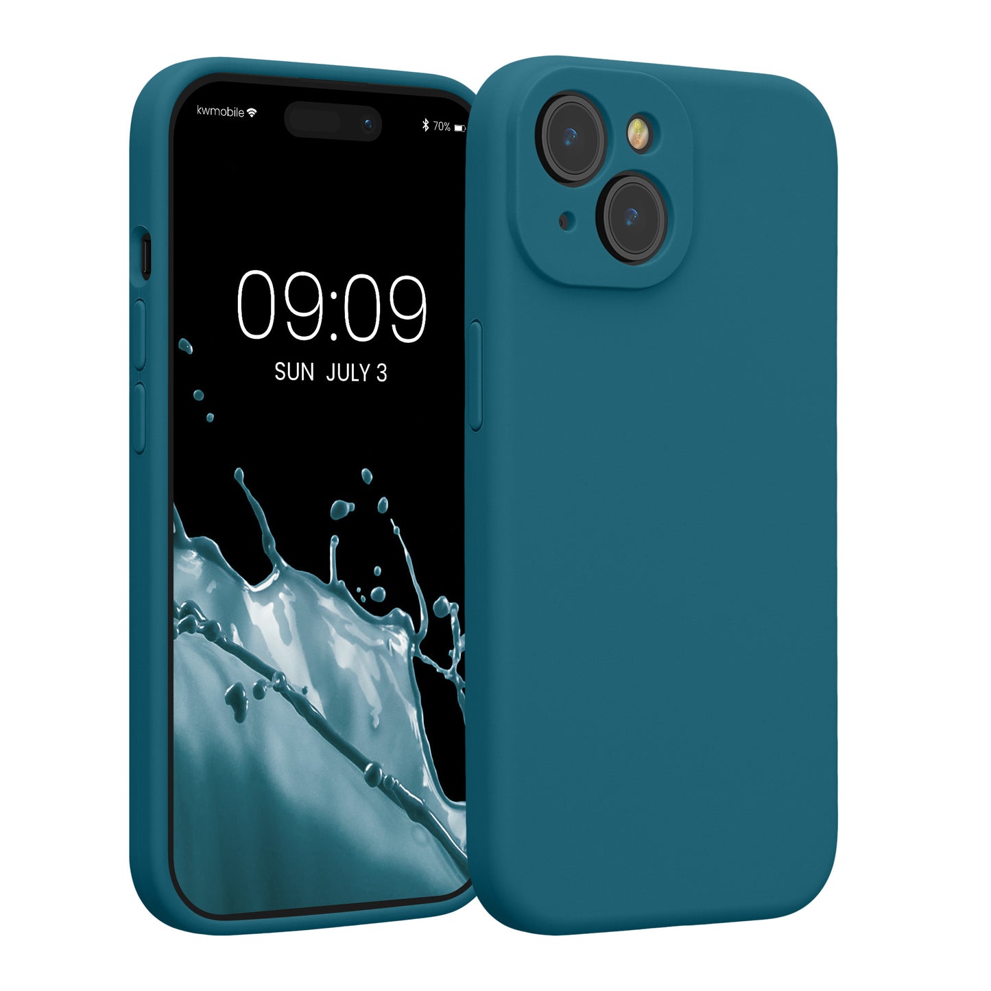 kwmobile Handyhülle kompatibel mit Apple iPhone 15 Hülle - gummierte Handy Case aus Silikon in Petrol matt Petrol matt  