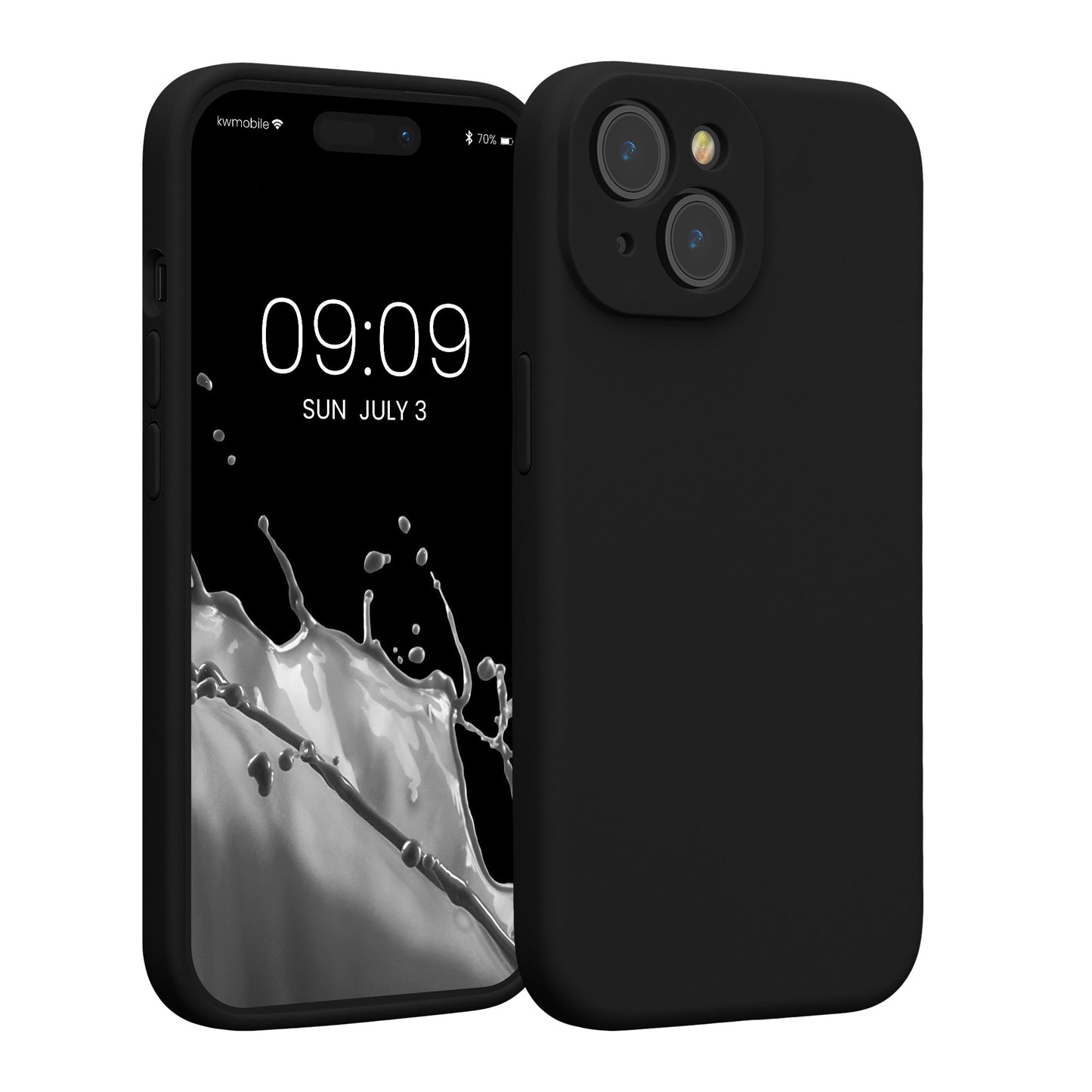 kwmobile Handyhülle kompatibel mit Apple iPhone 15 Hülle - gummierte Handy Case aus Silikon in Schwarz Schwarz  