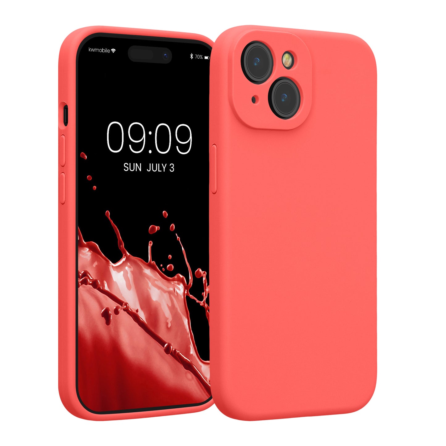 kwmobile Handyhülle kompatibel mit Apple iPhone 15 Hülle - gummierte Handy Case aus Silikon in Neon Koralle Neon Koralle  