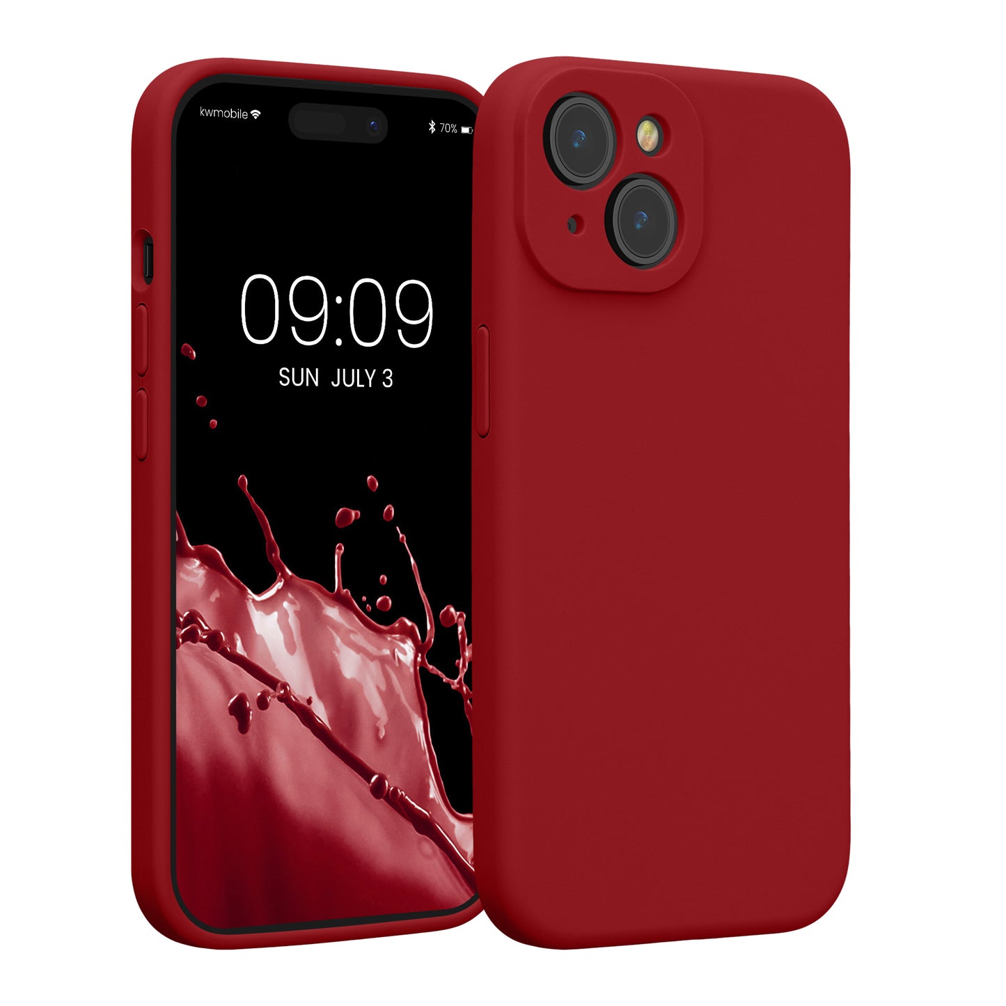 kwmobile Handyhülle kompatibel mit Apple iPhone 15 Hülle - gummierte Handy Case aus Silikon in Rhabarber Rot Rhabarber Rot  