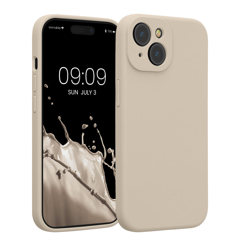 kwmobile Handyhülle kompatibel mit Apple iPhone 15 Hülle - gummierte Handy Case aus Silikon in Creme Creme  