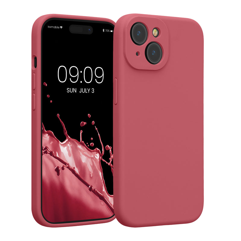 kwmobile Handyhülle kompatibel mit Apple iPhone 15 Hülle - gummierte Handy Case aus Silikon in Dark Rose Dark Rose  