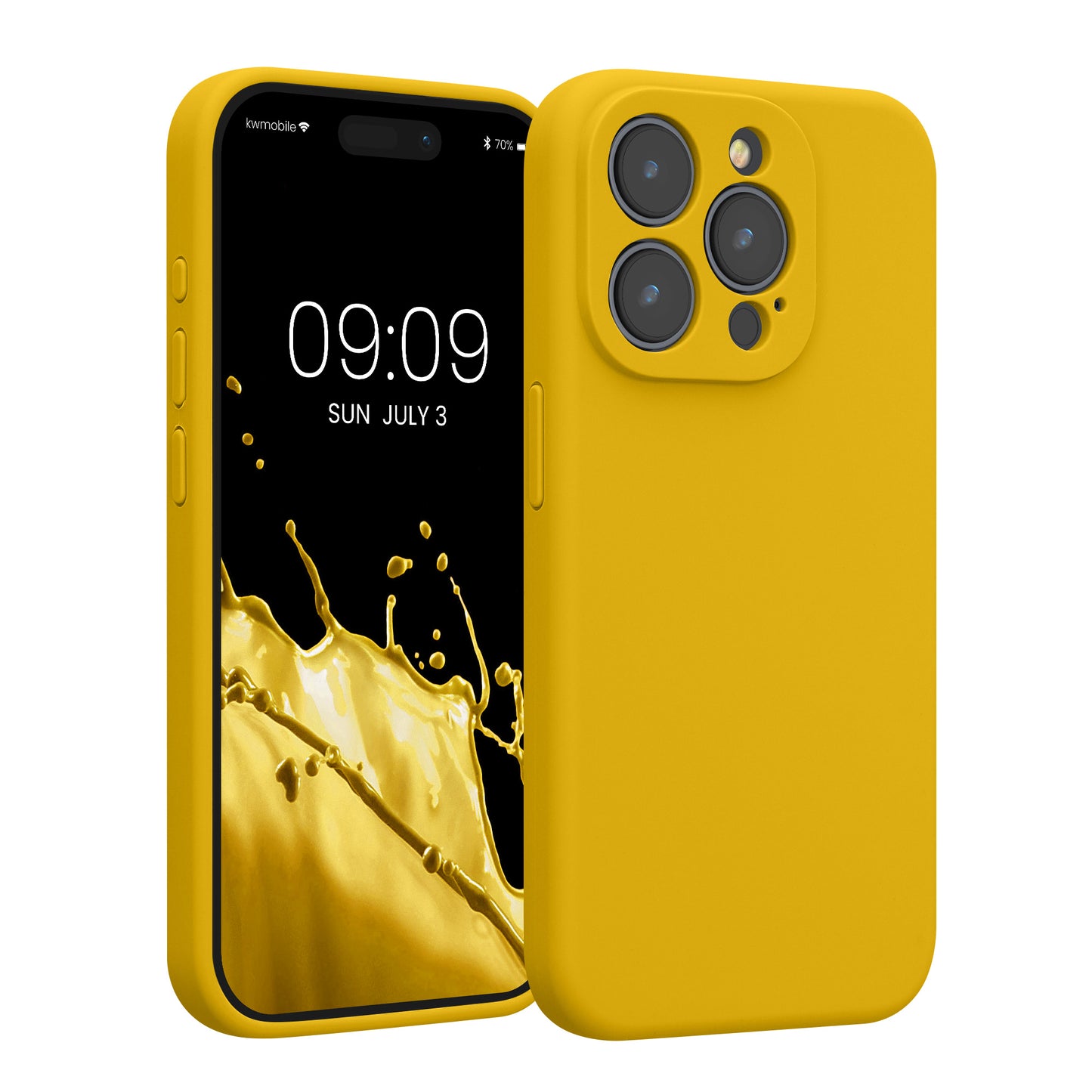 kwmobile Handyhülle kompatibel mit Apple iPhone 15 Pro Hülle - gummierte Handy Case aus Silikon in Strahlend Gelb Strahlend Gelb  