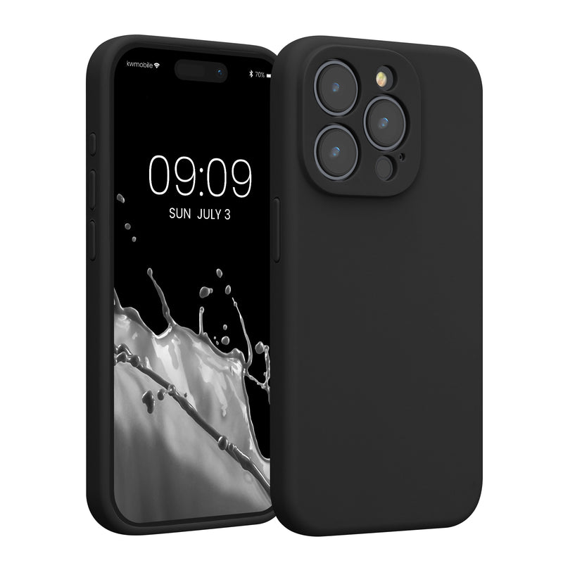 kwmobile Handyhülle kompatibel mit Apple iPhone 15 Pro Hülle - gummierte Handy Case aus Silikon in Schwarz Schwarz  