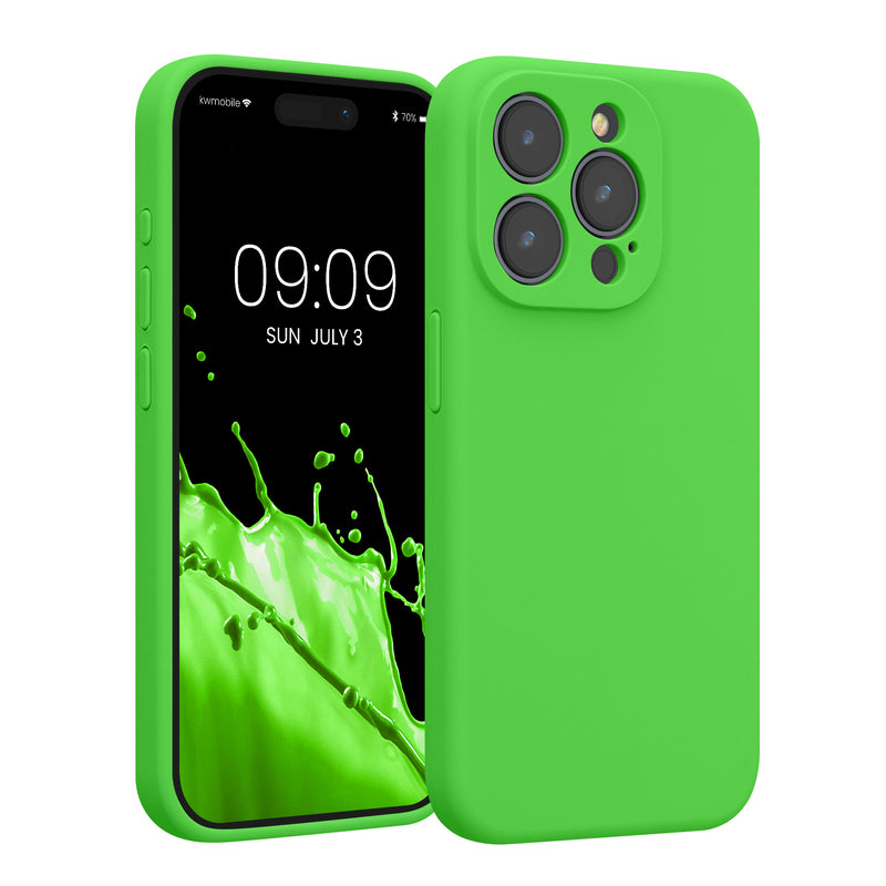 kwmobile Handyhülle kompatibel mit Apple iPhone 15 Pro Hülle - gummierte Handy Case aus Silikon in Limettengrün Limettengrün  