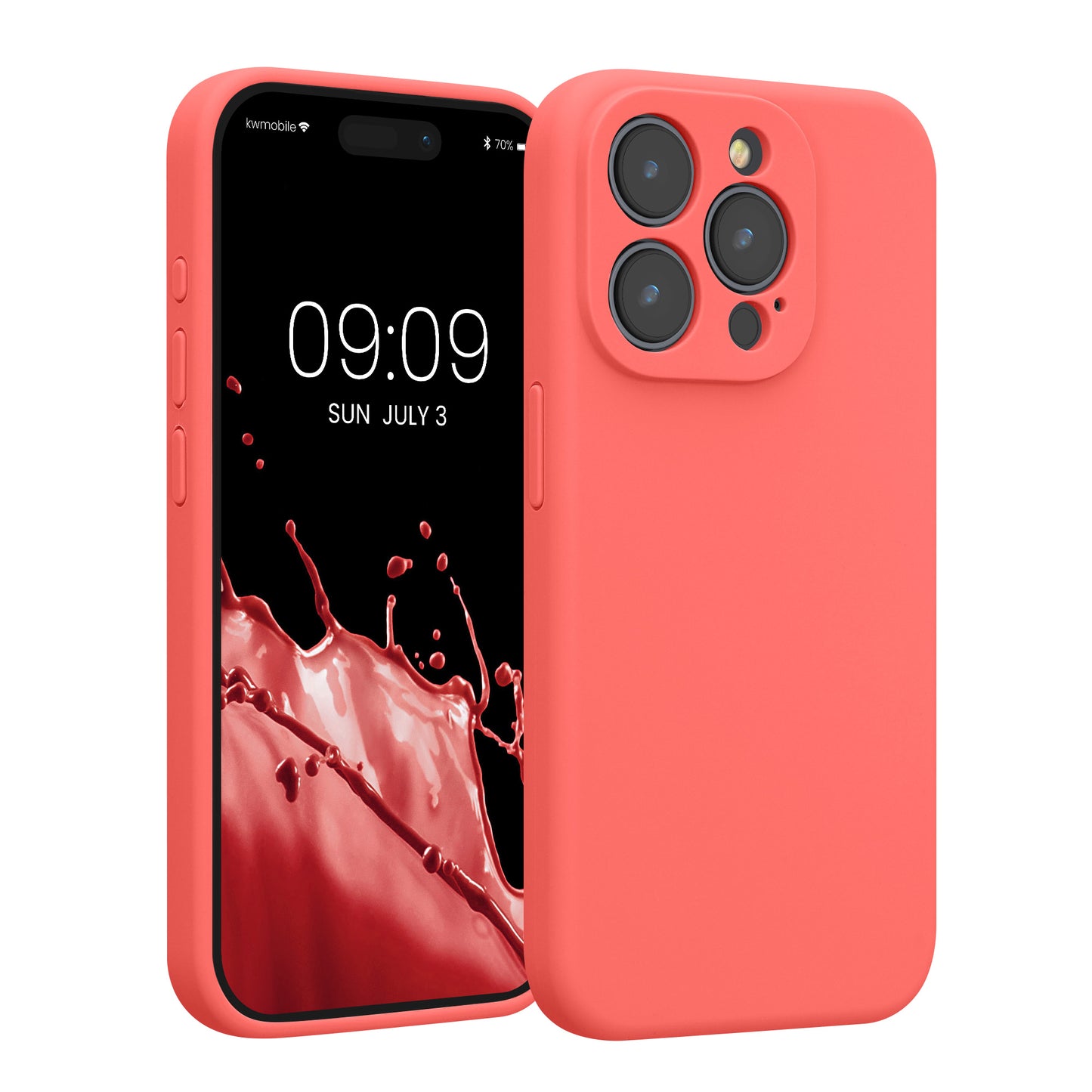 kwmobile Handyhülle kompatibel mit Apple iPhone 15 Pro Hülle - gummierte Handy Case aus Silikon in Neon Koralle Neon Koralle  