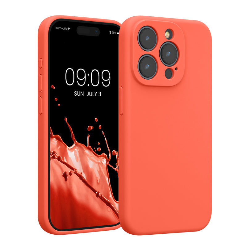 kwmobile Handyhülle kompatibel mit Apple iPhone 15 Pro Hülle - gummierte Handy Case aus Silikon in Leuchtende Koralle Leuchtende Koralle  