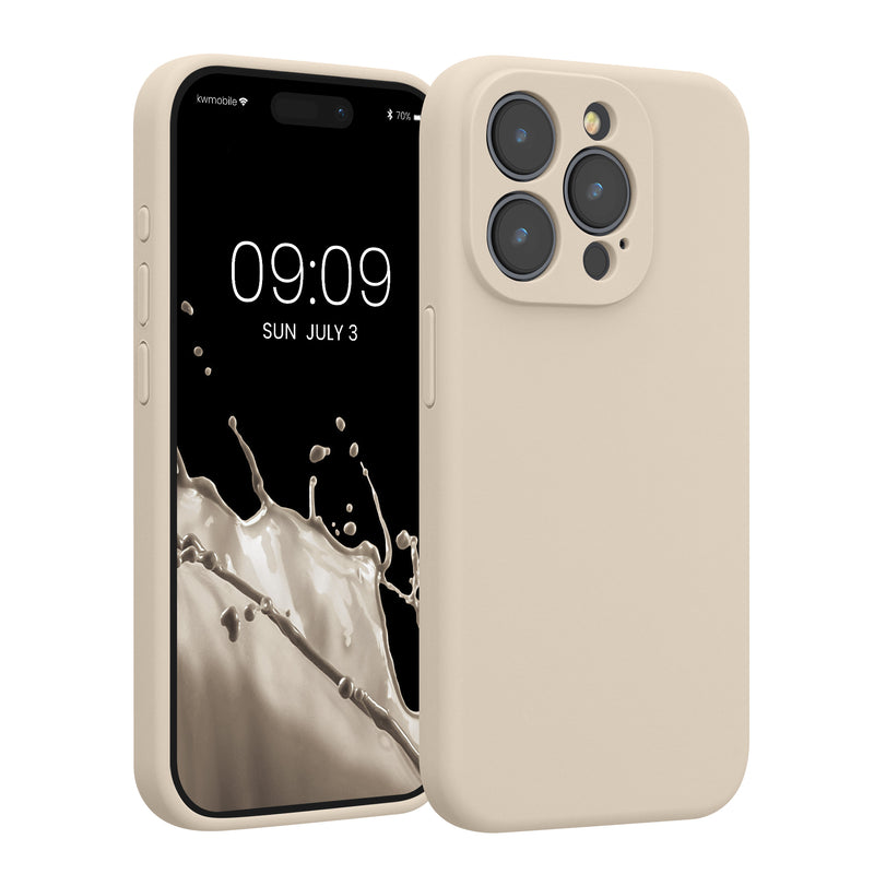 kwmobile Handyhülle kompatibel mit Apple iPhone 15 Pro Hülle - gummierte Handy Case aus Silikon in Creme Creme  