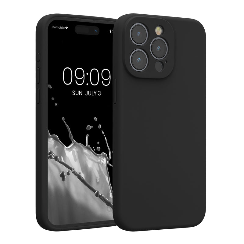 kwmobile Handyhülle kompatibel mit Apple iPhone 15 Pro Max Hülle - gummierte Handy Case aus Silikon in Schwarz Schwarz  