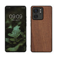 kwmobile Hülle kompatibel mit Motorola Edge 40 Hülle - Holz Case - stoßfestes Handy Cover - TPU Handyhülle in Dunkelbraun Dunkelbraun  