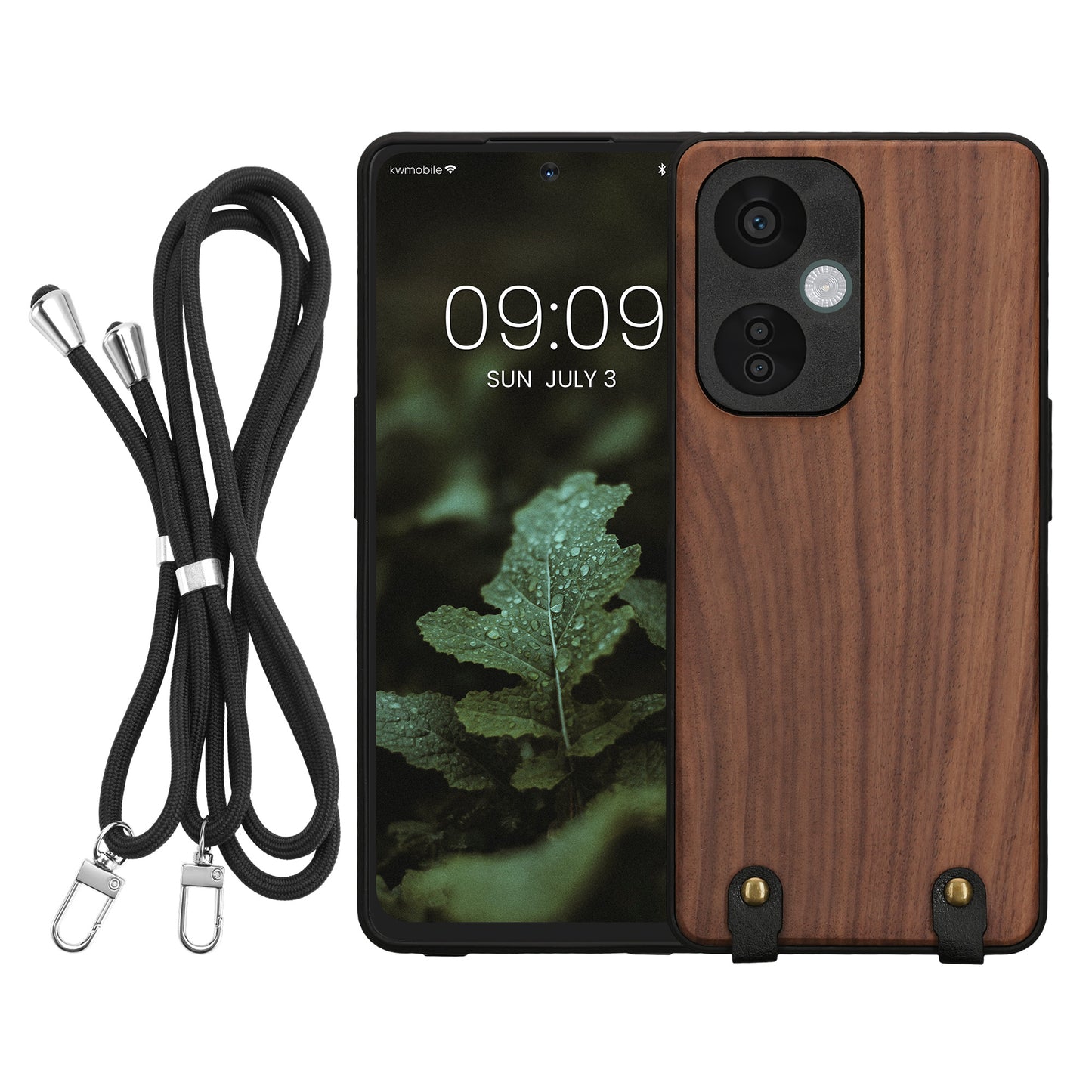 kwmobile Necklace Case kompatibel mit OnePlus Nord CE 3 Lite 5G / Nord N30 5G Hülle - Holz TPU Cover mit Handykette - Band Handyhülle Dunkelbraun Dunkelbraun  