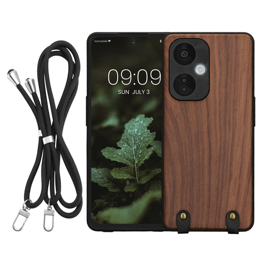 kwmobile Necklace Case kompatibel mit OnePlus Nord CE 3 Lite 5G / Nord N30 5G Hülle - Holz TPU Cover mit Handykette - Band Handyhülle Dunkelbraun Dunkelbraun  