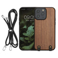 kwmobile Necklace Case kompatibel mit Apple iPhone 14 Pro Max Hülle - Holz TPU Cover mit Handykette - Band Handyhülle Dunkelbraun Dunkelbraun  